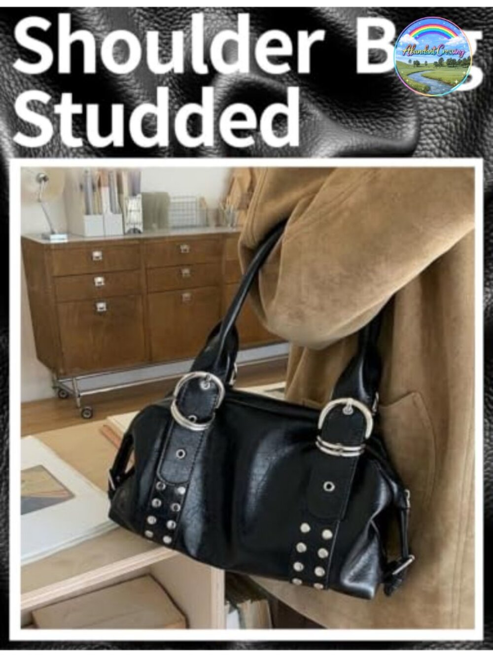 Studded Y2K Shoulder Bag Faux Leather Punk Vintage Handbag Grunge - Picture 2 of 5